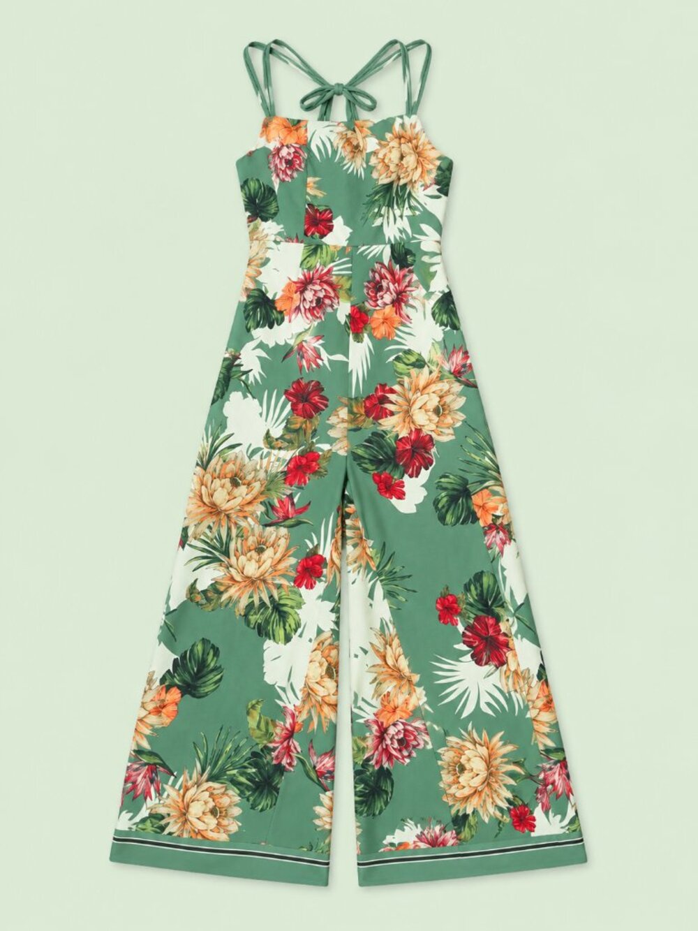 Tropical Floral Crisscross Open Back Wide Leg Jumpsuit